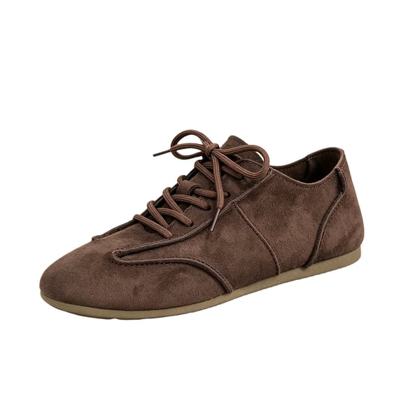 QWKLEAJ Women’s Lace Up Suede Flat Sneakers, Minimalist Moccasin Casual Walking Shoes Lightweight Non Slip Low Profile Trainers for Daily Street Outdoor Fashion Footwear Brown 7.5