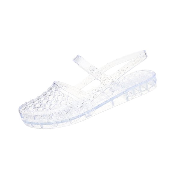 QWKLEAJ Women’s Retro Hollow Mesh Jelly Sandals, Glitter Transparent Back Strap Closed Toe Platform Slip On Casual Dress Shoes for Beach Pool Shower Daily Walking Summer Clogs White 6