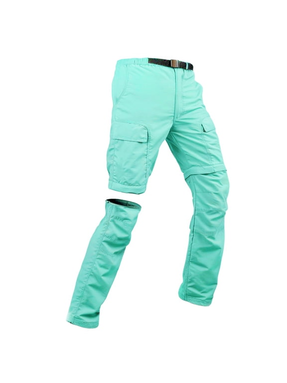 Womens Convertible Zip Off Hiking Pants Quick Dry Multi Pockets Outdoor Camping Travel Tactical Cargo Trousers Light Blue M