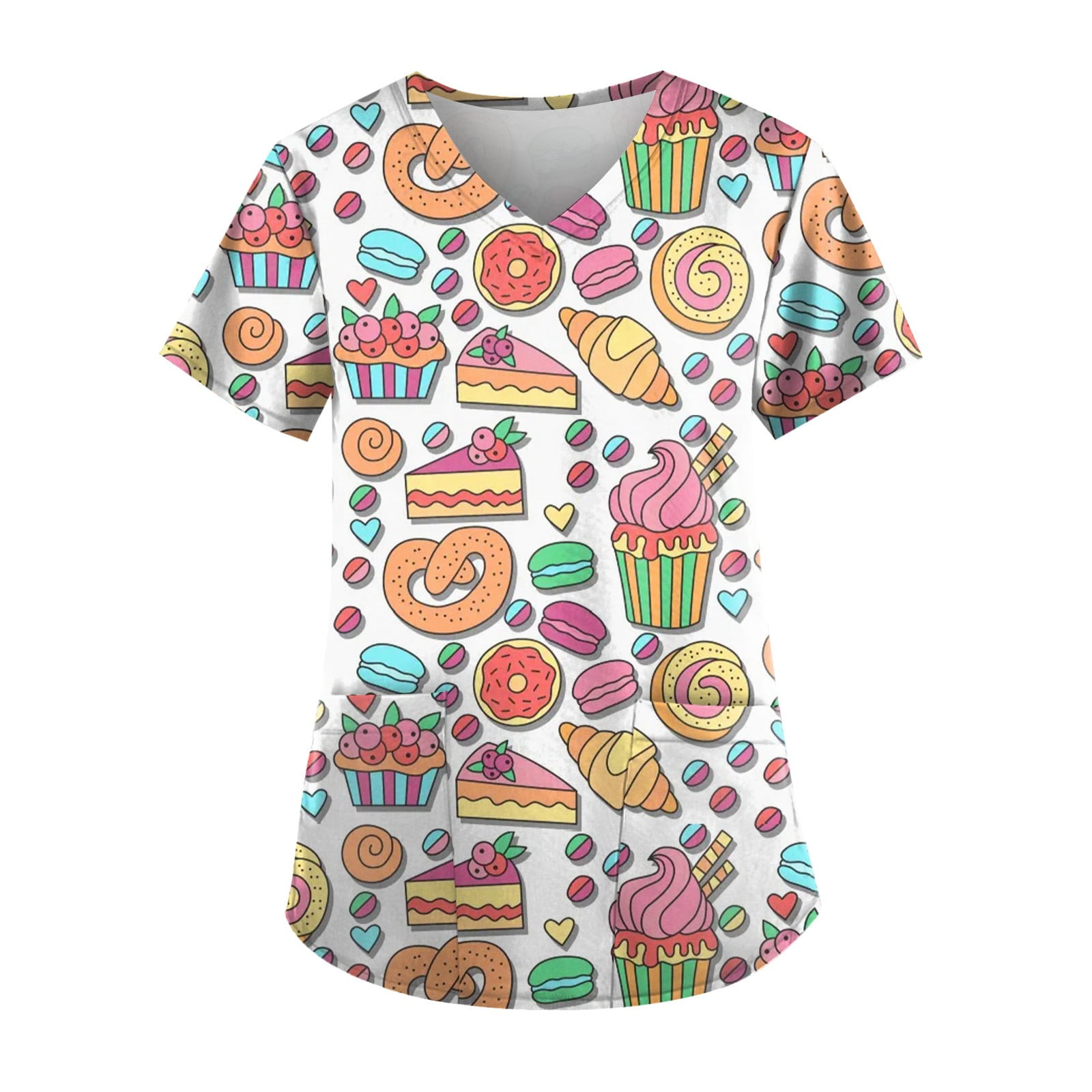 QWKLEAJ Womens Scrubs Tops Clearance Personalized Comfy Donut Pattern