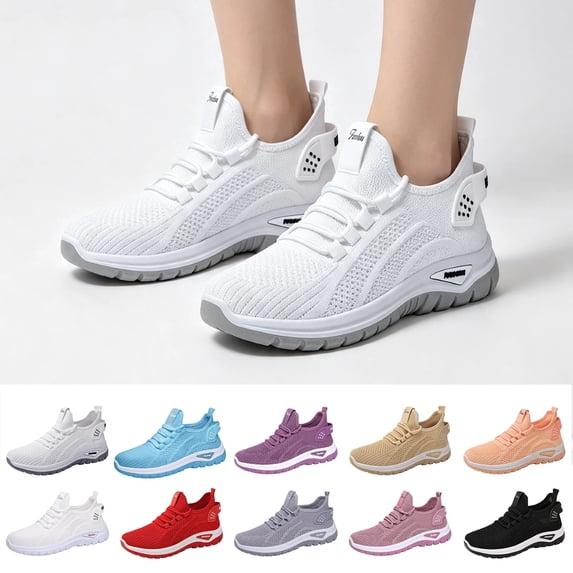 QWKLEAJ Womens Slip On Walking Running Tennis Shoes, Ultra Lightweight Breathable Mesh Non Slip Athletic Sneakers, Washable Footwear for Gym Workout,Outdoor Hiking&Daily Wear Light Gray 10