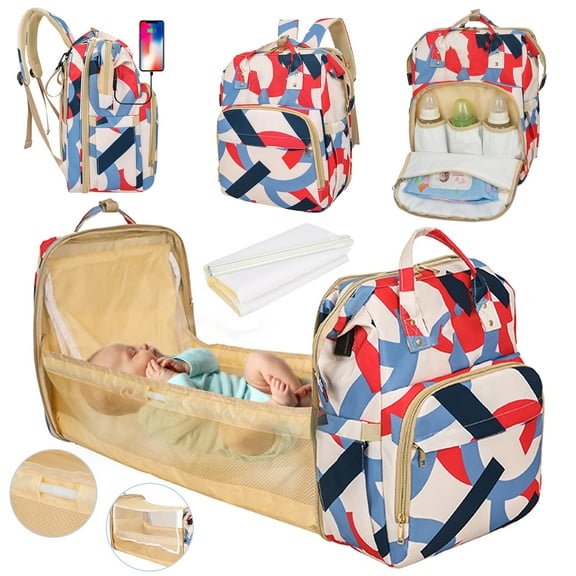 QWLWBU Diaper Bag Backpack, 6 in 1 Large Diaper Bag with Changing Station for Boys Girl, Waterproof Baby Diaper Bags for Travel with Insulated Milk Bottle Pocket