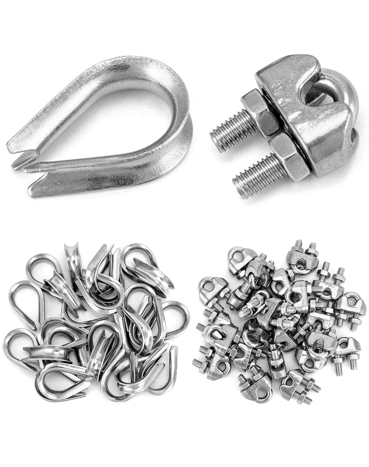 QWORK M3 Wire Rope Cable Clip Clamp Pack of 25 18 Cable Thimbles ...