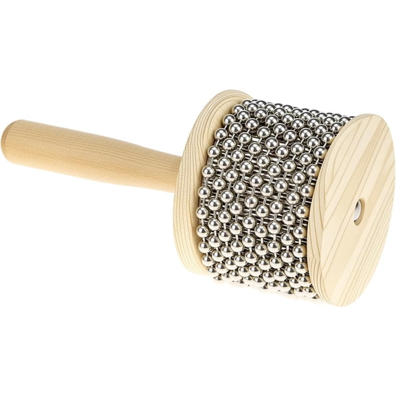 QWORK Wooden Cabasa Percussion Musical Instrument, 3.5 Inch Stainless Steel Beaded Shaker with Wooden Handle, Professional Rhythm Maker, 3.54" x 7.28"