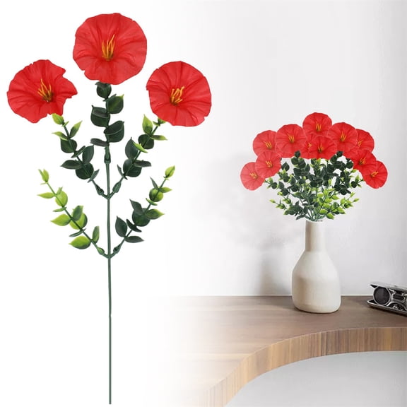 QWUIIOMJPY 11.81in Bright Red Single Artificial Morning Glory Stem, Bold Faux Trumpet Floral Pick, Premium Summer Home Decor, UV Protected Fake Flower For Wedding Arches & Fireplace Mantel Displays