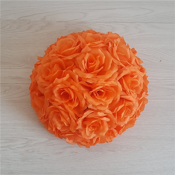 QWUIIOMJPY Artificial Rose Flower Ball, 5.12 inch Silk Kissing Ball, Wedding Centerpiece Hanging Floral Pomander for Event Table & Home Decor, Orange