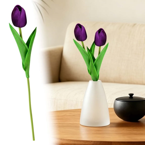 QWUIIOMJPY Dark Purple Real Touch Artificial Tulip 13.39in Single Fake Bud, Floral Stem for Farmhouse Holiday Table Displays, Cost Effective Vase Filler