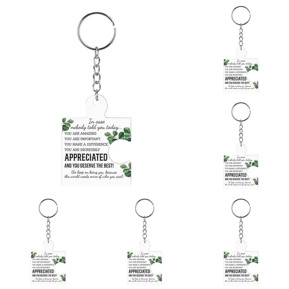 QWUIIOMJPY Employee Recognition Puzzle Keychain 5 Pack,1.8in×2.4in Eucalyptus Print Inspirational Thank You Keyring,Team Appreciation Souvenir Key Chain For Volunteer Staff Holiday Corporate Gift