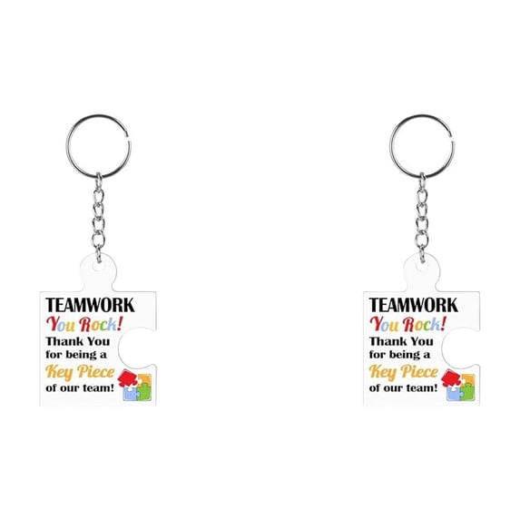 QWUIIOMJPY Unique Staff Recognition Puzzle Keychain 2 Pack,1.8in×2.4in Colorful Jigsaw Graphic Thank You Keyring,Team Appreciation Gift For Corporate Holiday Party