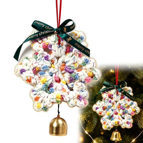 QWUIIOMJPY Wall Hangs-Crochet Snowflake Christmas Ornament With Bell Handmade Yarn Snowflake Hanging Decoration With Ribbon For Christmas Tree Home Holiday Decor Multiple Color Options