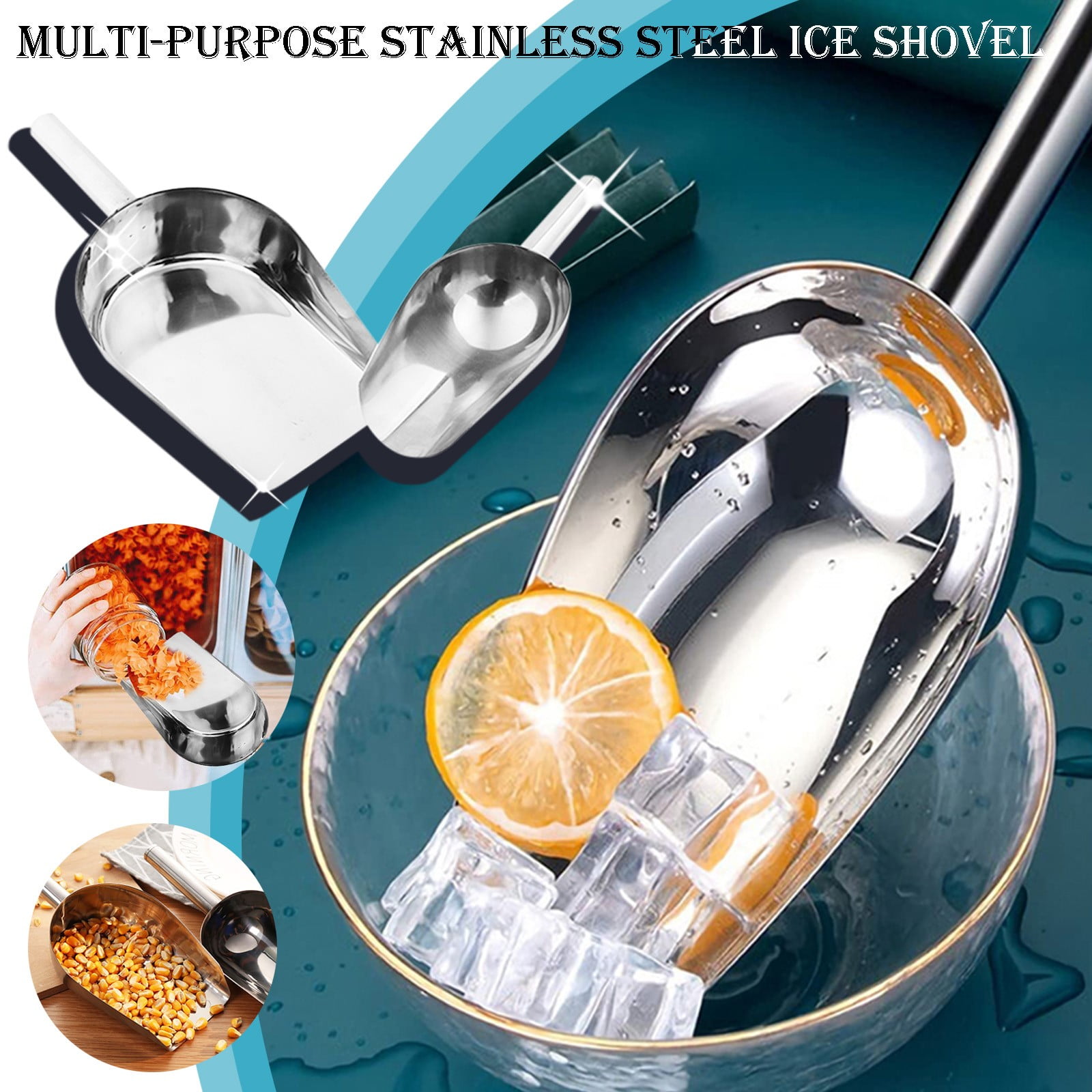 Ice Scoop, Ice Scoop For Multi-Purpose Use,Stainless Steel Metal Food Scoop  Kitchen Restaurant Bar Party Wedding Ice Machine Heavy Duty, Silver 