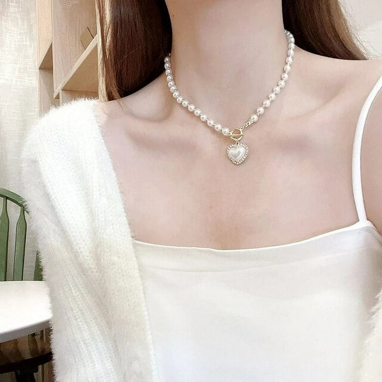 QWZNDZGR 2021 Trend Elegant Jewelry Wedding Natural Pearl Necklace For  Women Fashion White Imitation Pearl Choker Necklace 