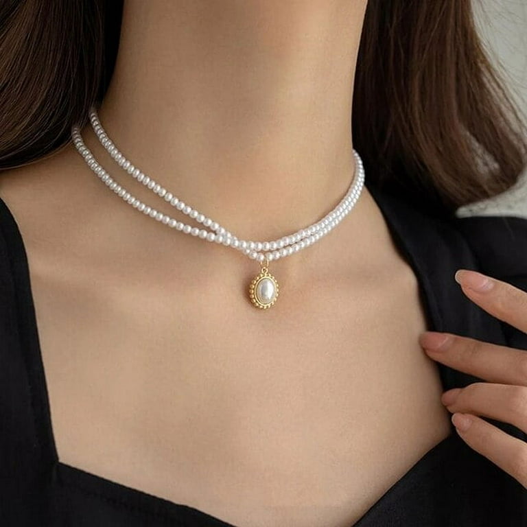 HZLXF1 44cm Natural Freshwater Pearl Necklace Irregular Punch Shape Chain  Choker Jewelry Charms Party Gift for Women Necklace (Length : 46cm, Metal