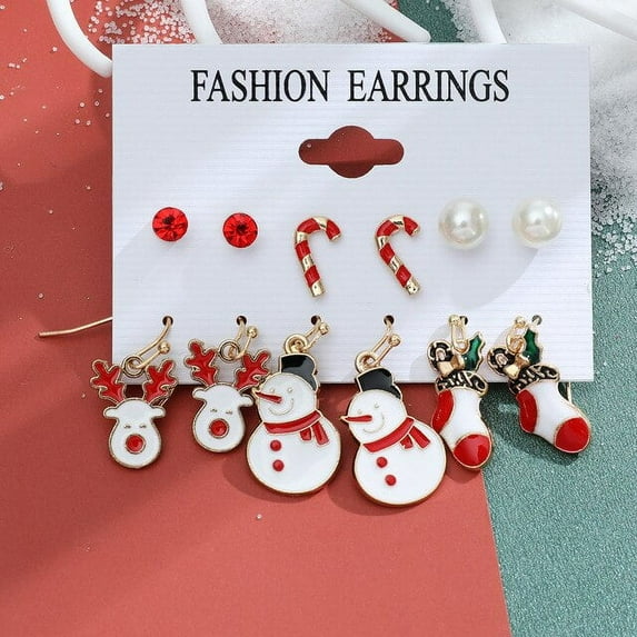 QWZNDZGR 2023 New Christmas Crystal Alloy Stud Earrings Women Winter Cute Snowflake Snowman Tree Small Earrings Fashion Party Jewelry