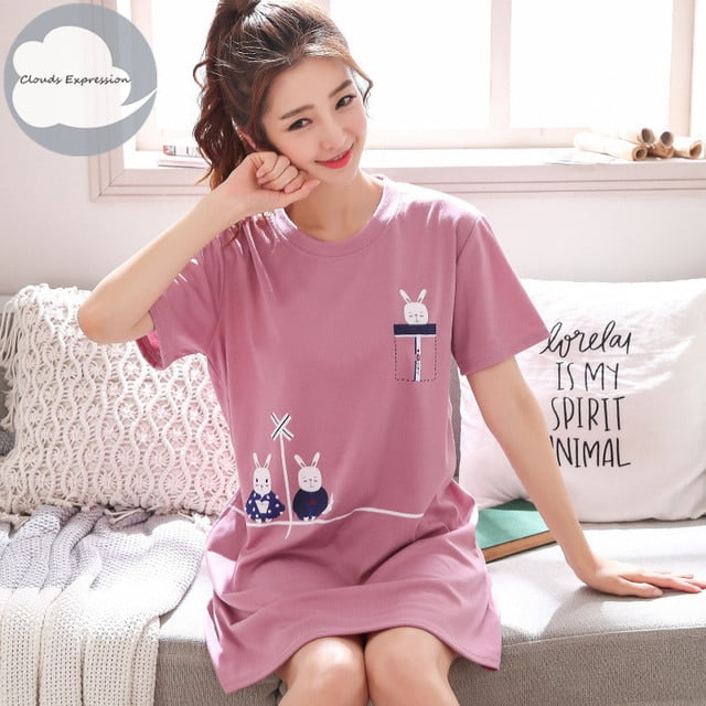 Summer Girls Nightgown O Neck Pajama Dress Loungedress Cute