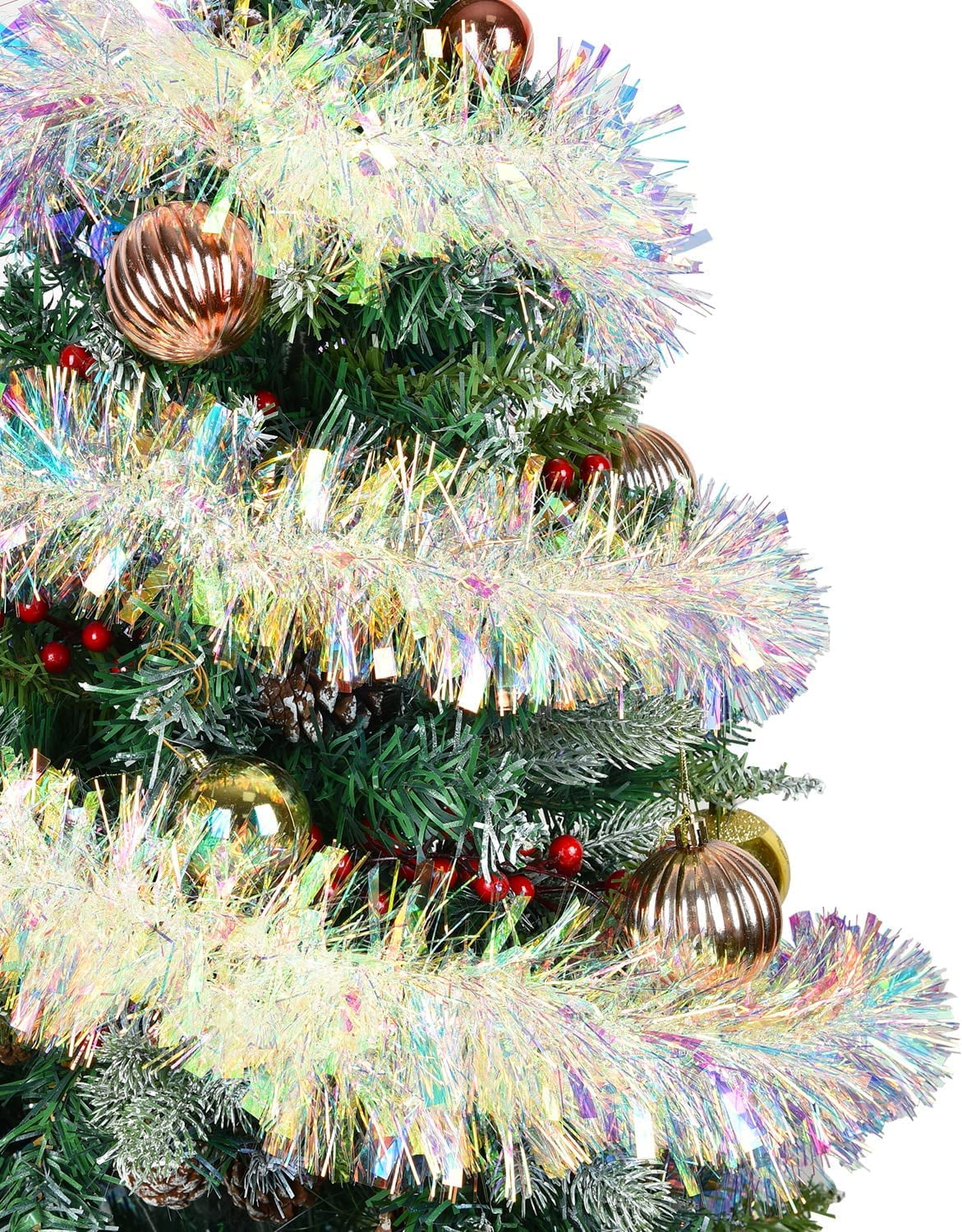 QWZNDZGR 40 Ft Silver Tinsel Christmas Garland, Metallic Streamers