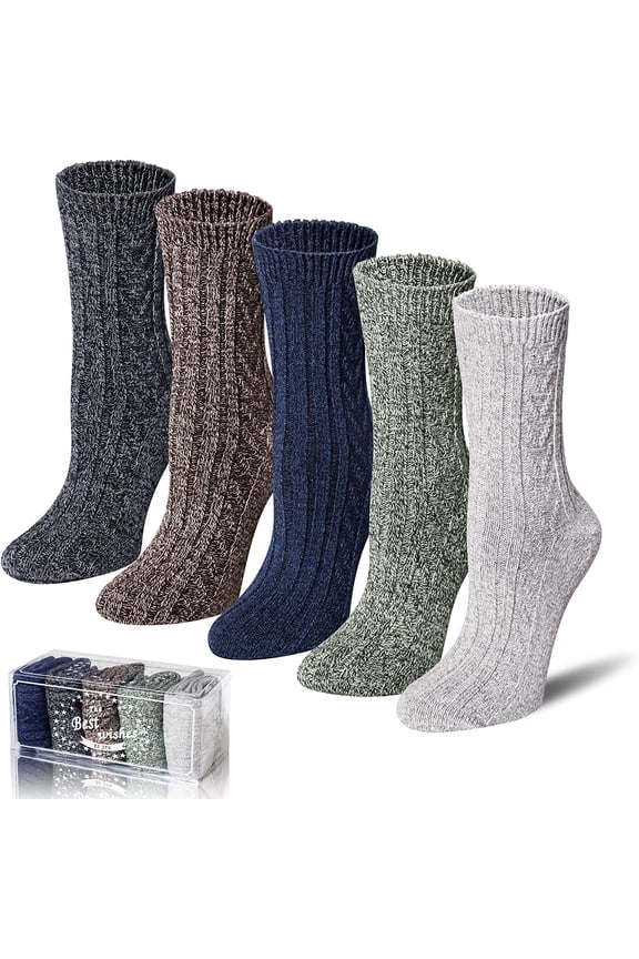 5 Pairs Merino Wool Socks Winter Warm Thick Knit Casual Crew Cozy Socks Gifts for Women