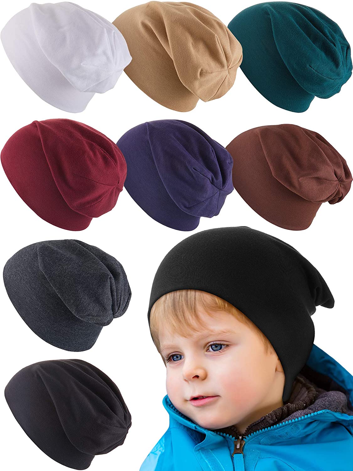 QWZNDZGR 8 Pieces Winter Baby Boy Beanie Hats Skull Caps Multicolor