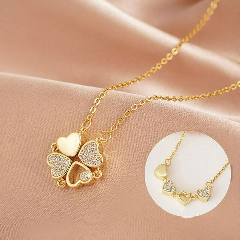 Four Hearts Clover Rose Gold Necklace Clover Necklace Clover 