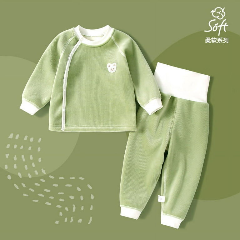 QWZNDZGR Baby Thermal Underwear Suit Autumn And Winter Baby Plush Autumn  Clothes Autumn Pants Boys And Girls High Waist Winter Thickened Pajamas