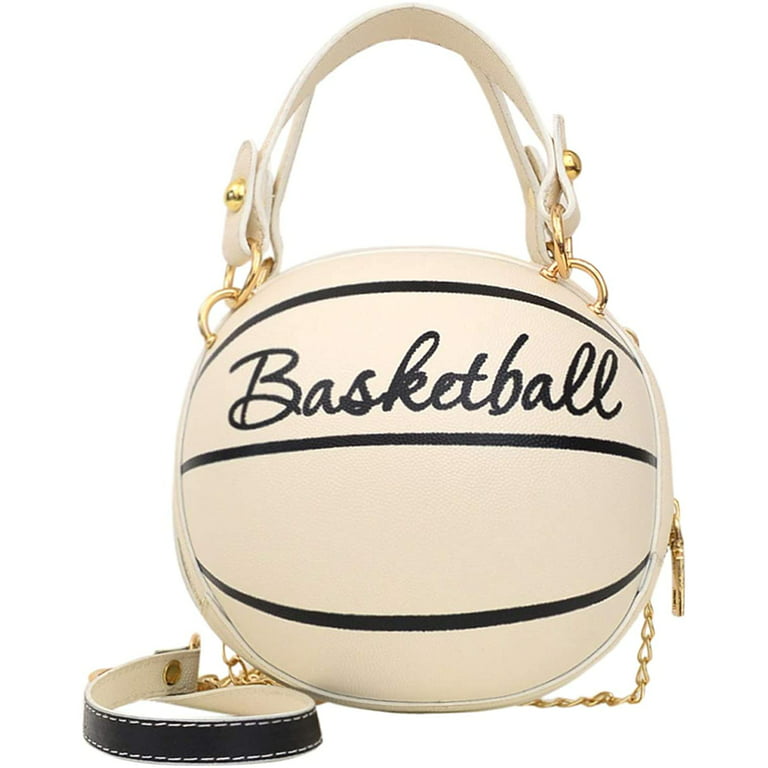 QWZNDZGR Basketball Purse For Women Cross Body Handbag Girls Messenger Bag  Tote Shoulder PU Leather Round Handbags 