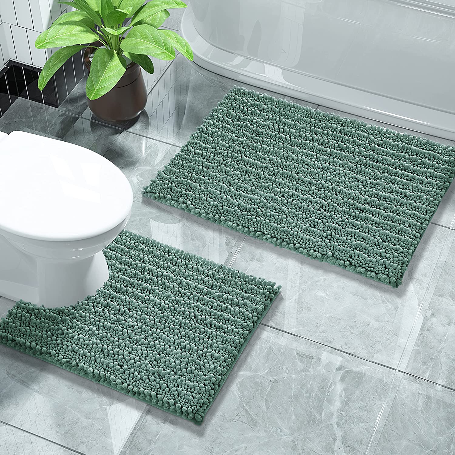 QWZNDZGR Bathroom Rugs Sets 2 Piece, Luxury Fluffy Chenille Bathroom