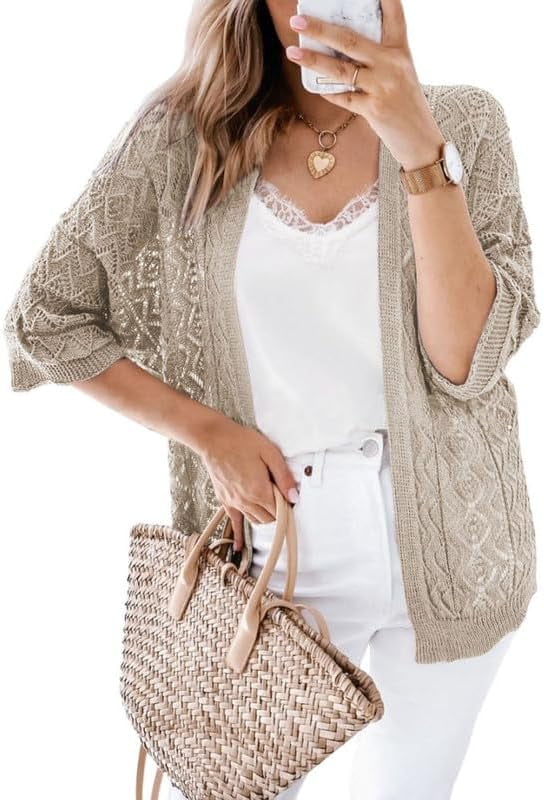 Heymoments Women's Lightweight Open Front Cardigan - Long Sleeve Bolero Sweater (Black) - View #7