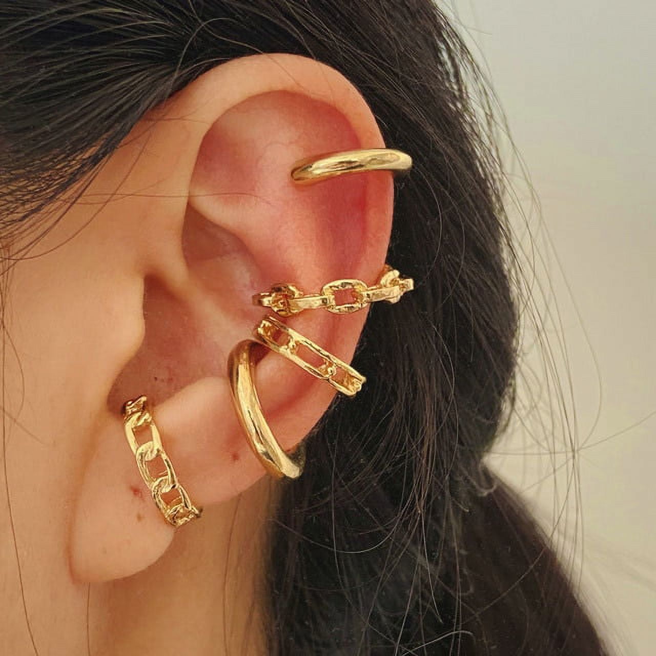 Gold Silver Ear Cuff Black Non-Piercing Ear Clip Earrings for Women Men  Fake Cartilage Earring Cuff Trend Jewelry