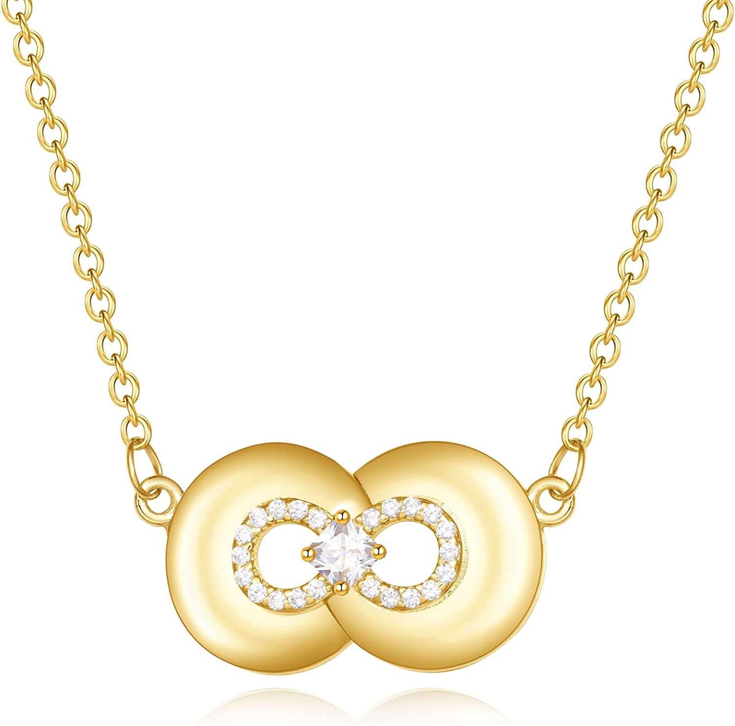 QWZNDZGR Gold Love Knot Necklace for Women, 14K Gold Plated Cubic