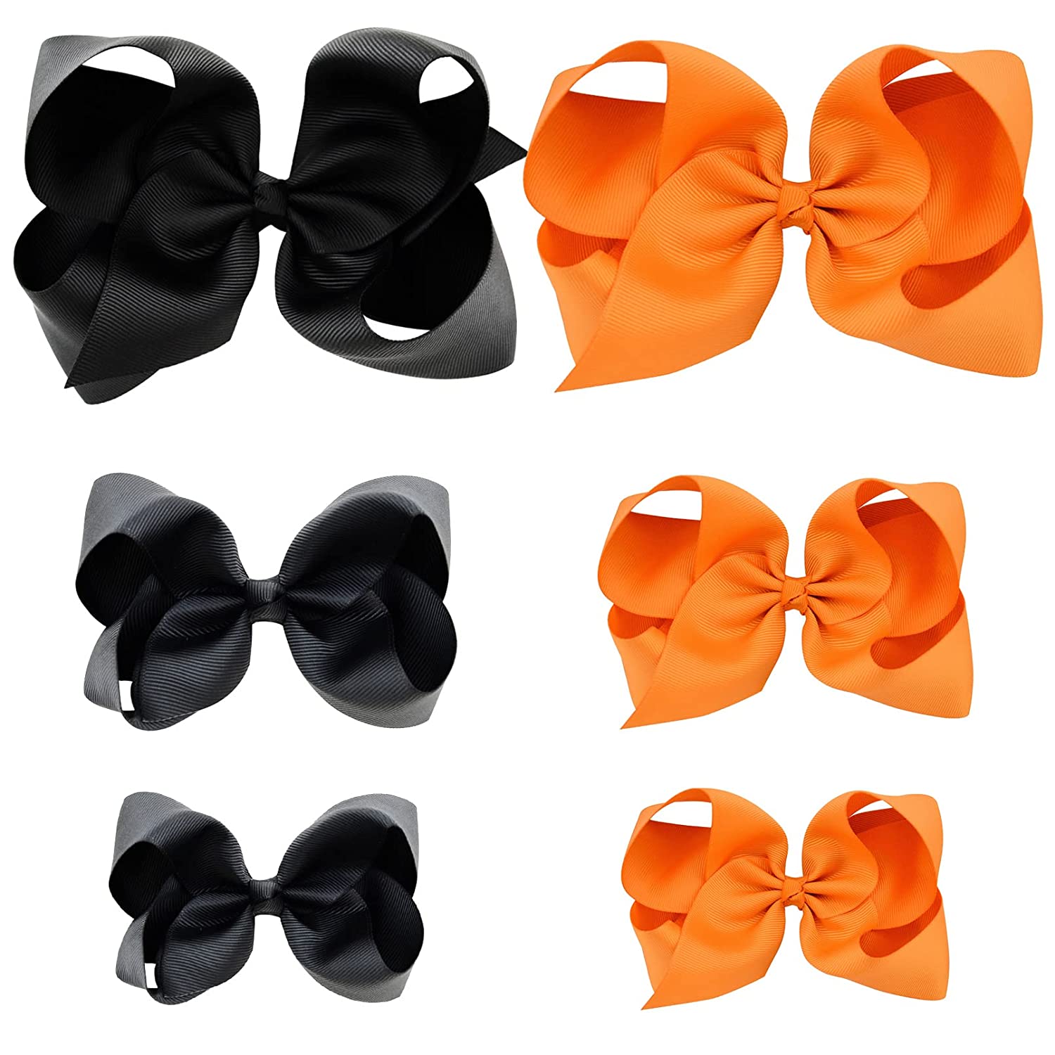 QWZNDZGR Hair Bows for Girls 6PCS Girls Toddler bows Clips Black Orange Grosgrain Ribbon