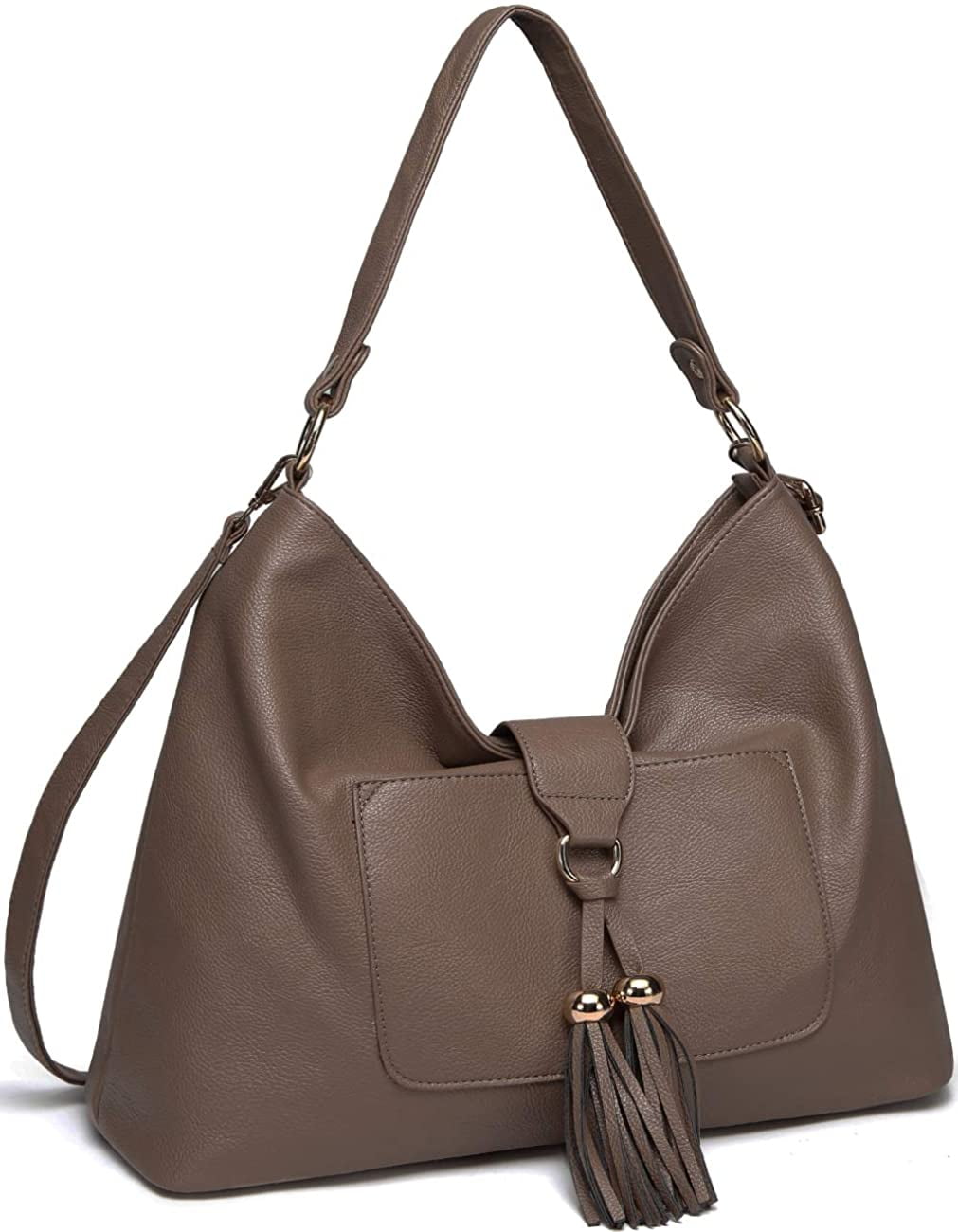 Women Handbags Fashion Hobo Bags Faux Leather Long Strap Shoulder Bag  Ladies Synthetic Medium Size Tote Bag Crossbody Bags with Tassel Black 