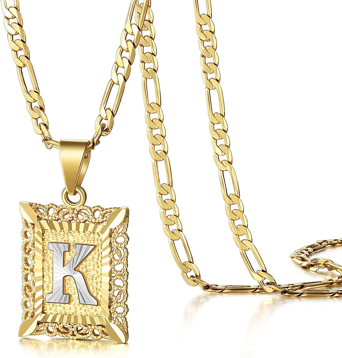 18K Gold Letter A-Z Initial Necklace For Women White Rectangle Alphabet  Charm Pendant Necklace Party Jewelry