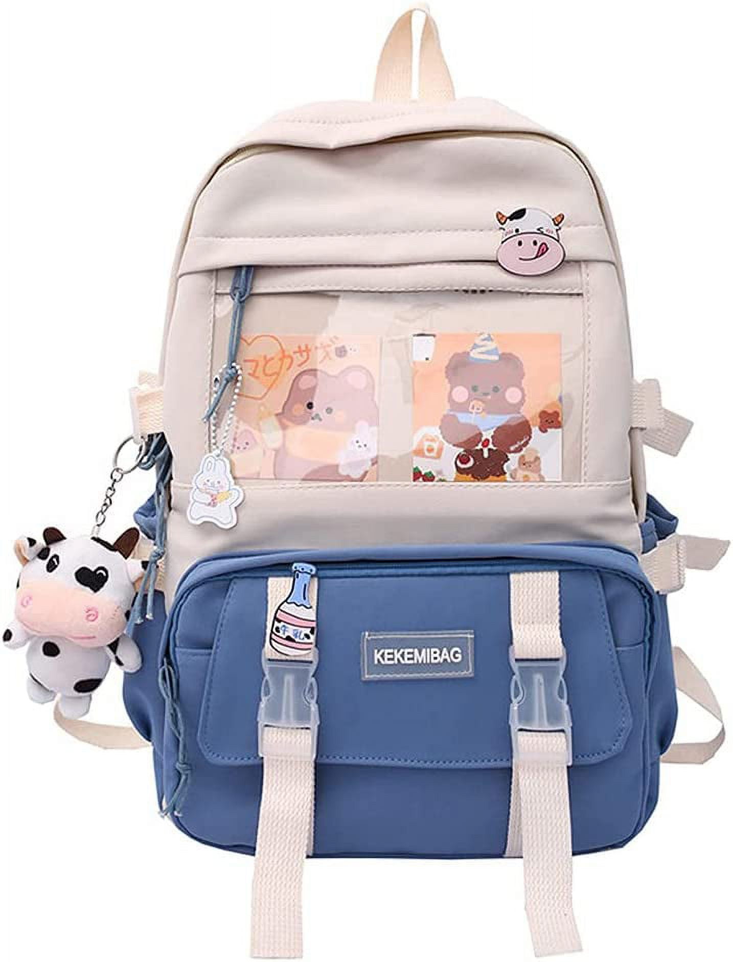 PEXIZUAN kawaii backpack girl school bag waterproof nylon with kawaii  pendant cute pin mini backpack(pink)