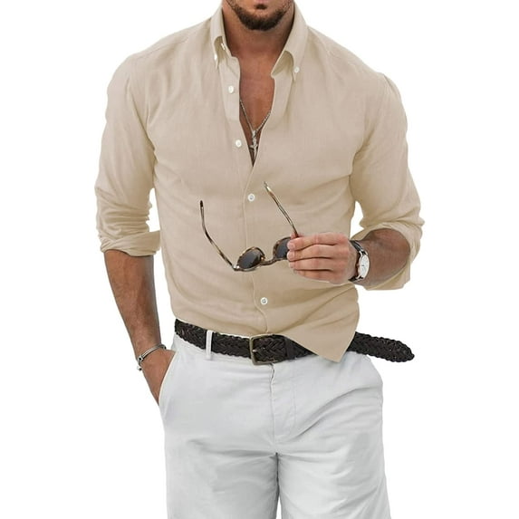 QWZNDZGR Mens Casual Button Down Shirt Long Sleeve Chambray Shirt Business Blouse