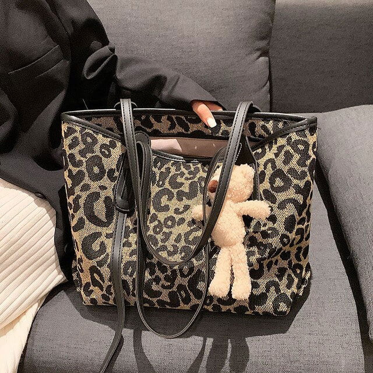 Large Leopard Print Shopper Bag Fashionable Double Handle For Shopping  Leopard Pattern Canvas Tote Bag, Trendy Women's Large Capacity Shoulder  Shopper
