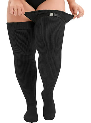 AIZHIWENG Extra Long Cotton Stripe Thigh High Socks Over the Knee High Plus  Size Stockings White 