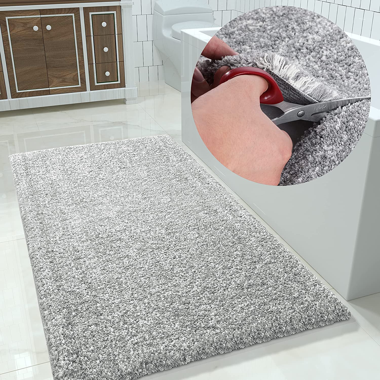 QWZNDZGR Plush Fluffy Bathroom Rugs, Shaggy Non Slip Bath Room Mat for