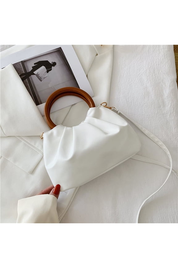 Shangxin 2022 Summer Design New Product Single Shoulder Bag Wooden Handle Handbag Pleated Cloud Bag Inclined Across Women's Bag Tide