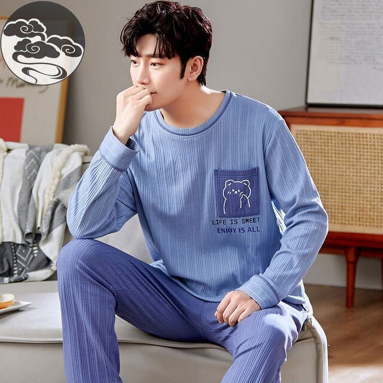 Mens Designer Pajamas for Men Sleepwear Set Pijama Set Long Sleeve Sleep  Tops Trousers Sleep Wear Autumn Men Cotton Pajama Set