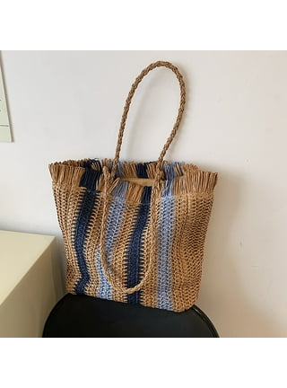 QWZNDZGR Nature Straw Bucket Bags For Women Summer Soft Handbag Ladies  Casual Shoulder Bag Handmade Large Beach Rattan Woven Basket Bag