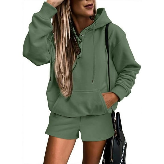 QWZNDZGR Women 2 Piece Outfits Sweatsuit Lounge Sets Oversized Hoodie Sweatshirt Shorts Tracksuit Set