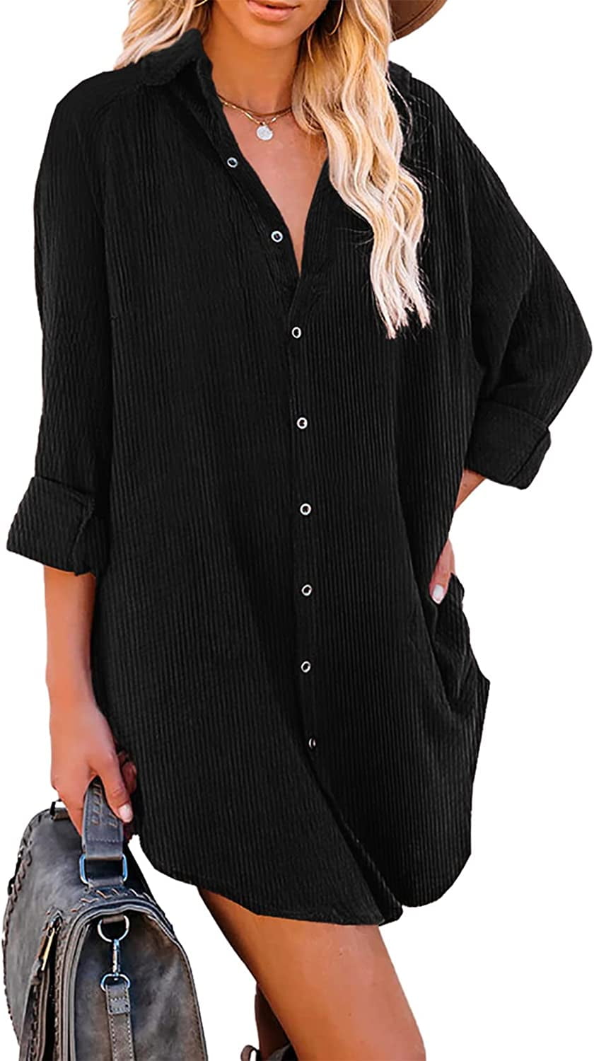 QWZNDZGR Women Casual Long Sleeve Button Down Oversized