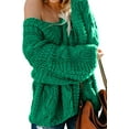 thumbnail image 1 of QWZNDZGR Women Sexy Long Sleeve Off Shoulder Loose Cable Knit Pullover Sweater, 1 of 3