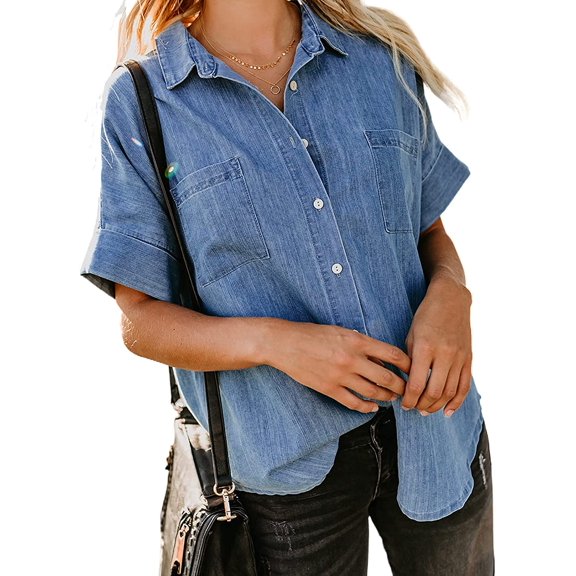 QWZNDZGR Womens Button Down Shirts V Neck Loose Casual Shirt