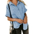 thumbnail image 1 of QWZNDZGR Womens Button Down Shirts V Neck Loose Casual Shirt, 1 of 7