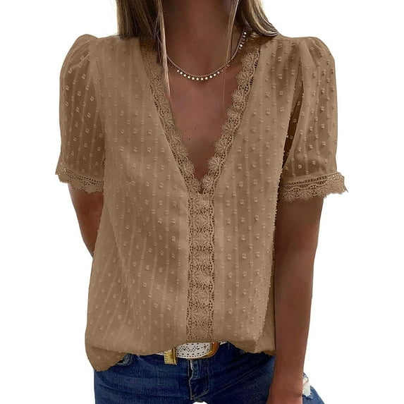 QWZNDZGR Womens Lace V Neck Tunic Tank Tops Casual Sleeveless Shirt Blouse