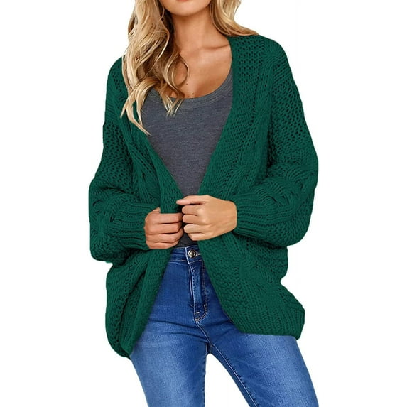 QWZNDZGR Womens Open Front Long Sleeve Chunky Knit Cardigan Sweaters Loose Outwear Coat