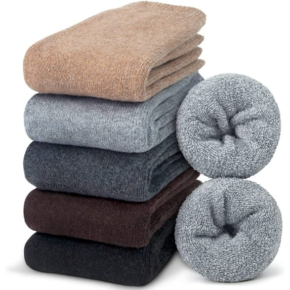 QWZNDZGR Womens Thick Warm Wool Socks, 5 Pack Casual Crew Cozy Thermal Winter Socks for Gifts
