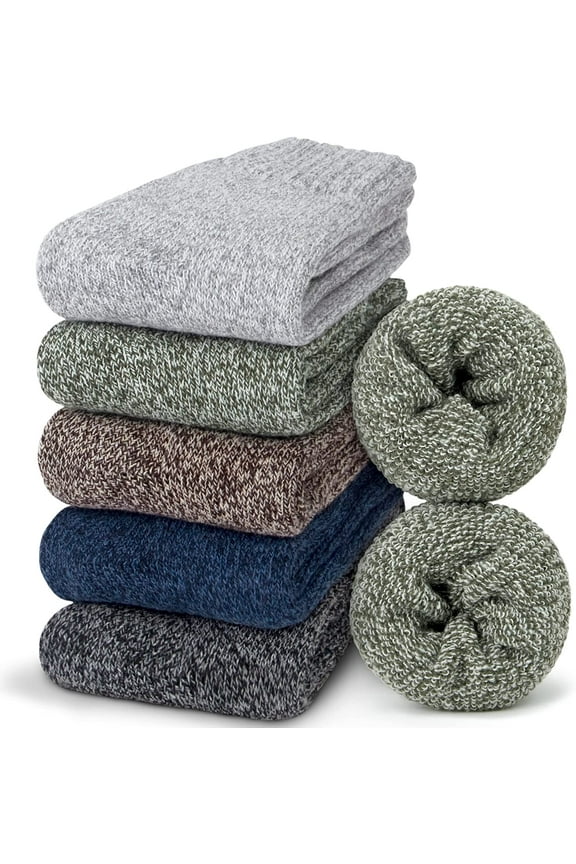Womens Thick Warm Wool Socks, 5 Pack Casual Crew Cozy Thermal Winter Socks for Gifts
