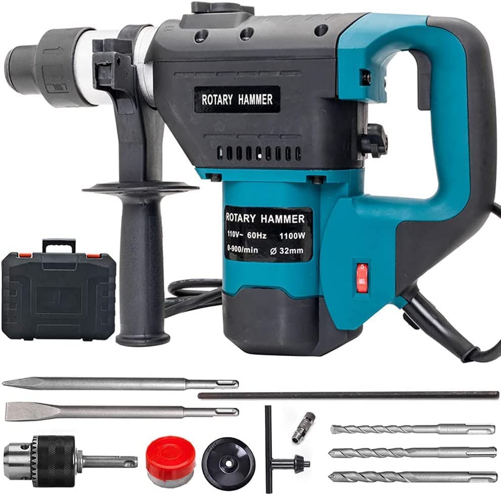 QXDRAGON 11/2" SDS Rotary Hammer Drill Set Heavy Duty Demolition
